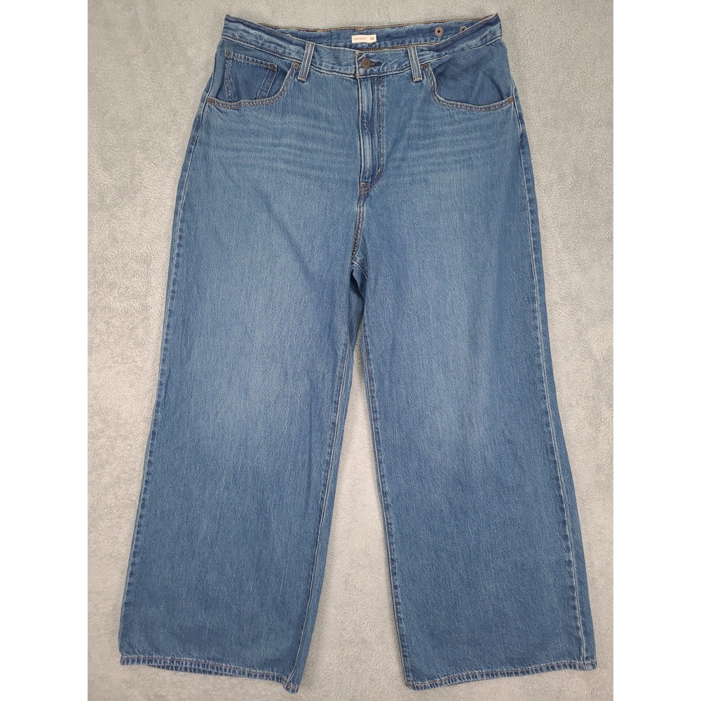 Levis Cinch Baggy High Rise Wide Leg Jeans Medium Wash Blue Womens 34